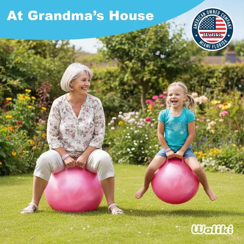 Vista 7 de WALIKI Hopper Ball para adultos Bola de salto rosa de 29 pulgadas Hippity Hop Juego divertido para sentarse y rebotar al aire libre