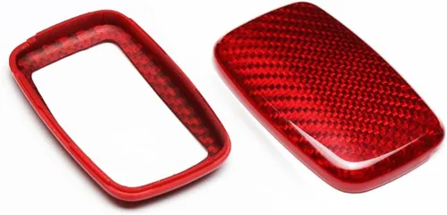 Vista 3 de Carcasa para llave de coche, color rojo con acabado de fibra de carbono, compatible con Range Rover Evoque Velar Discovery LR4 Land Rover