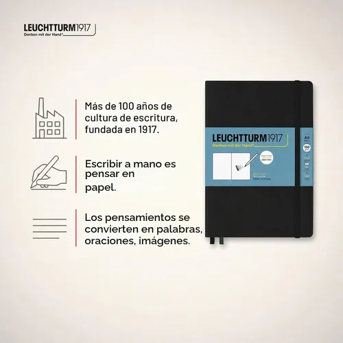 Vista 10 de Leuchtturm1917 - Medium A5 Hardcover Sketchbook (Black) - 112 Pages of 150g/m² Paper Negro