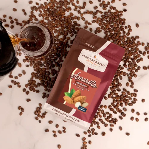 Vista 8 de Fresh Roasted Coffee, Amaretto - Café saborizado, 12 onzas, tostado medio, Kosher, grano entero
