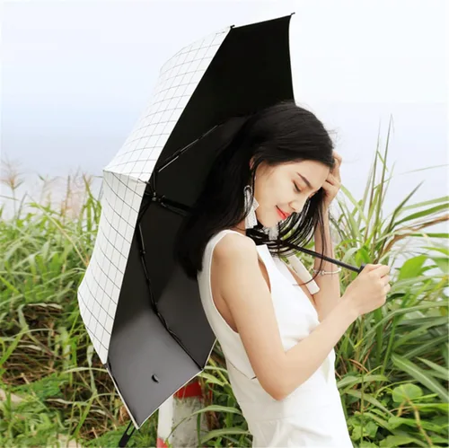 Vista 6 de URAWESO Plaid Parasol Sun Protection UV Blocking Compact Folding Travel Umbrella for Walking