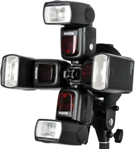 Vista 3 de Godox S-FA - Soporte de montaje para zapata de cuatro Speedlite, soporte de montaje para zapata tipo S, Speedlite Flash + paño limpio de microfibra