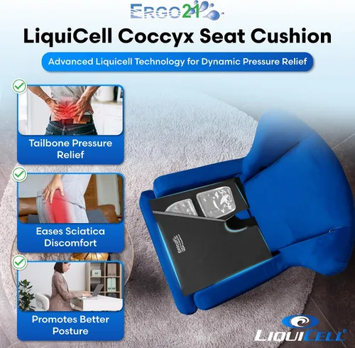 Vista 2 de ERGO21 LiquiCell - Cojín de asiento de coxis, ayuda para aliviar el dolor de coxis, dolor de ciática, soporte de espalda, almohada de trasero como