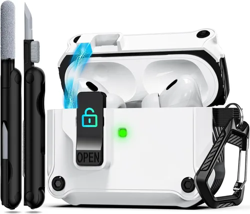 Vista 11 de RFUNGUANGO Funda protectora para AirPods Pro de 3ª generación con kit de limpieza, funda rígida militar con bloqueo para AirPod Pro 3ª