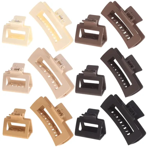 Vista 13 de Paquete de 12 pinzas tipo garra cuadradas negras, pinzas tipo garra rectangulares grandes y pequeñas neutrales, pinzas para cabello grandes mate