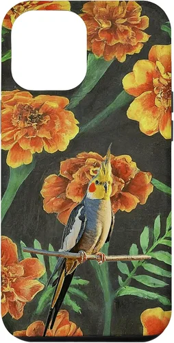 Vista 6 de iPhone 15 Cockatiel Orange Yellow Marigolds Vintage Flower Pattern Case