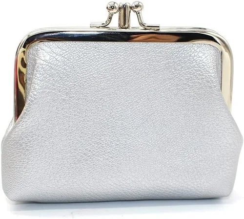 Vista 8 de Monedero de doble capa para mujeres y niñas, de piel sintética, con cierre de beso, mini cartera para llaves, tarjetero, Negro