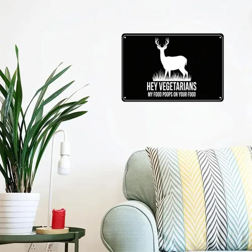 Vista 3 de Hey Vegetarians My Food Poops on Your Food Tin Sign Vintage Deer Silhouette Metal Sign Print Aesthetic for Garden Yard Bar Porch Home Bedroom