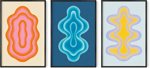 Vista 25 de HAUS AND HUES - Arte de póster Bauhaus - Juego de 3 arte de pared abstracto moderno, pósteres vintage e impresiones, arte de pared azul y amarillo