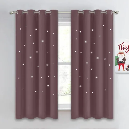 Vista 51 de NICETOWN - Cortinas de oscurecimiento de habitación con estrellas en rosa bebé, de 45 pulgadas de largo para dormitorio de niñas, cortinas