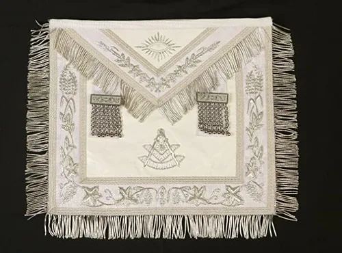 Vista 3 de Delantal blanco MASONIC PAST MASTER 100% piel de cordero y cuello bordado a mano, tamaño libre, Azul