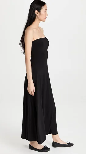 Vista 4 de Norma Kamali Vestido acampanado sin tirantes para mujer a media pantorrilla