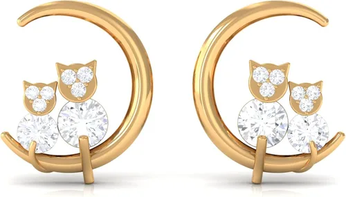 Vista 6 de 0.50 CT Diamond Stud Earrings for Women, Diamond Gold Moon Stud Earrings, Diamond Cat Stud Earrings, April Birthstone Jewelry, 14K Solid Gold