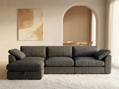 Vista 13 de WEUP Sofá modular de nube de 120 pulgadas de gran tamaño para sala de estar, sofá de nube en forma de L con otomana de almacenamiento, sofá de piel