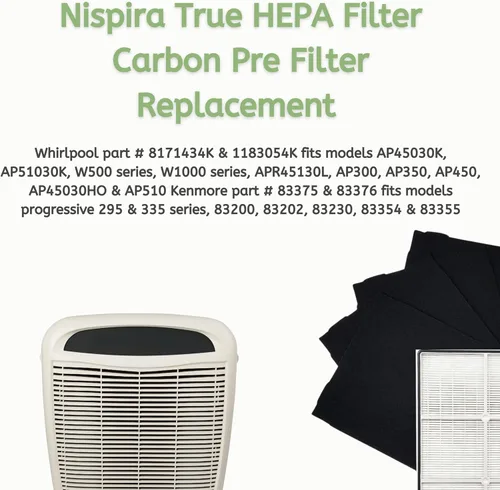 Vista 2 de Nispira True HEPA - Juego de prefiltros de carbono compatible con Sears Kenmore 83375, 83376, 83200, 83202 (Progressive 335), 83230, 83354, 83355