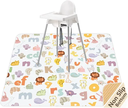 Vista 8 de Tapete de salpicaduras para bebé debajo de la silla alta, tapete de salpicaduras de 51 x 51 pulgadas, tapete impermeable y lavable, protector