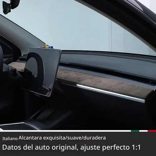 Vista 2 de Adhesivo interior negro para tablero de instrumentos, cubierta de panel de consola central, accesorios de decoración de moldeo para Alcantara Tesla