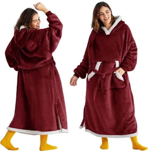 Vista 13 de Bedsure Manta Vestible con Capucha para Mujer - Manta Larga de Forro Polar Sherpa con Capucha para Adultos, Mujeres y Hombres, Cálida y Acogedora