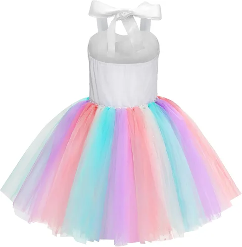 Vista 2 de Funna Disfraz de unicornio para niñas, vestido tutú de lentejuelas con diadema, fiesta de cumpleaños
