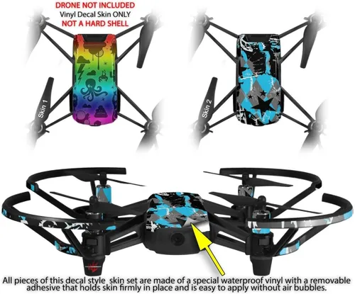 Vista 2 de Paquete de 2 calcomanías de piel compatibles con DJI Ryze Tello Cute Rainbow Monsters Drone no incluido