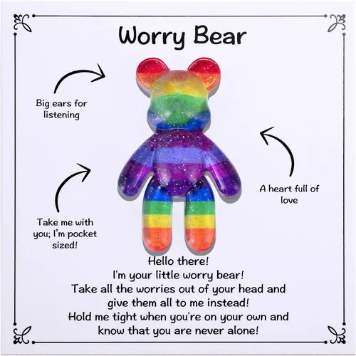 Vista 7 de Aesnefe Abrazo de oso de bolsillo, recuerdo para aliviar la ansiedad, regalo de aliento para la salud mental, ficha de apoyo emocional, regalo