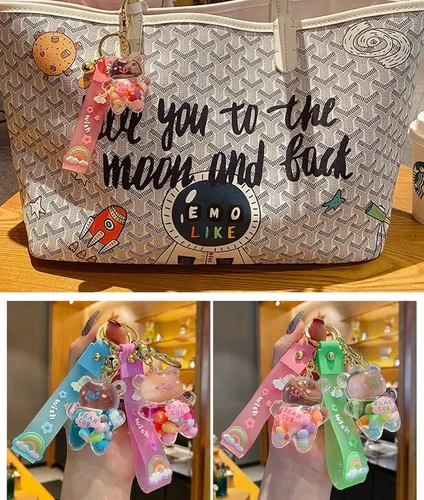 Vista 8 de Llavero Kawaii con diseño de oso flotante de arena movediza lindo bolso pulsera pulsera llavero para mujeres y niñas