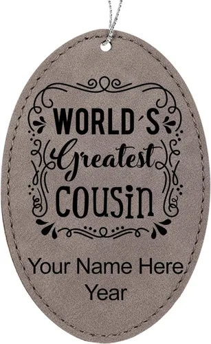 Vista 10 de LaserGram Personalized Christmas Ornament, World's Greatest Cousin, Faux Leather, Custom Laser Engraved Gift Idea (Oval Shape, Black with Gold)