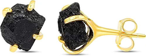 Vista 81 de Aretes de piedra preciosa natural en bruto con oro amarillo sobre plata de ley 925, 6 a 0.276 in, regalo de piedra de nacimiento de calidad genuina