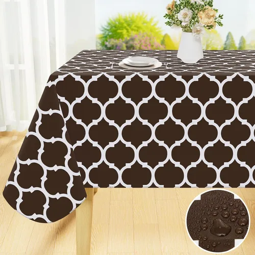 Vista 9 de Smiry Mantel redondo de plástico, mantel de vinilo impermeable con reverso de franela para mesas redondas, manteles lavables a prueba de derrames