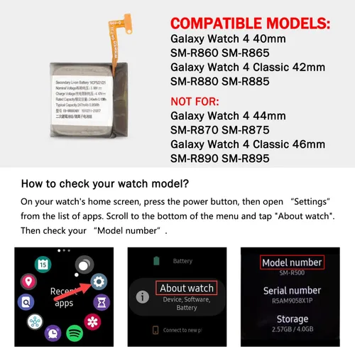 Vista 8 de EB-BR880ABY - Batería compatible con Samsung Galaxy Watch 4 de 1.654 in