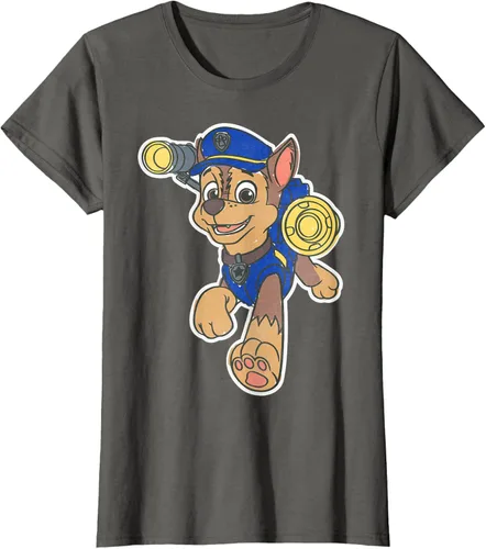 Vista 62 de Paw Patrol Chase Character Patch - Camiseta negra de manga corta con cuello redondo y ajuste clásico, talla S Negro