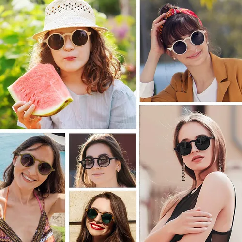 Vista 5 de Kelens - Gafas de sol redondas para mujer estilo clásico estilo retro protección UV400