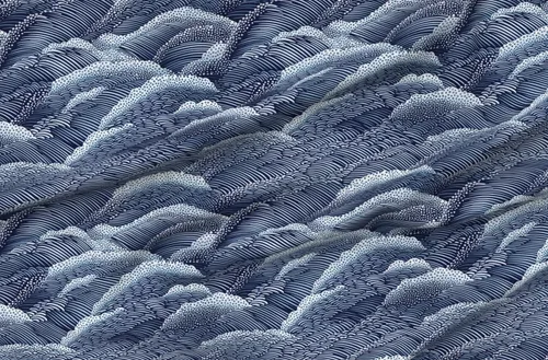 Vista 4 de Spoonflower Tela - Índigo Ondas Moderno Japonés Abstracto Art Deco Azul Marino Contemporáneo Impreso en Tela de Gasa Barrio Gordo - Costura Ropa