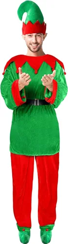 Vista 5 de Hicarer Man Adult Christmas Elf Costume Set for Santa's Helper Dress up Outfit with Elf Hat Shoes Belt