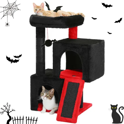 Vista 11 de PAWZ Road Árbol para gatos, torre para gatos de 30 pulgadas con condominios dobles para gatos de interior, casa de felpa para gatos con percha