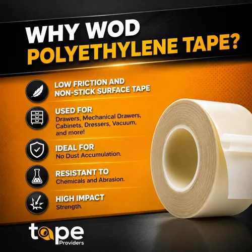 Vista 2 de WOD SPT7A UHMW Cinta de Película Transparente de Polietileno Deslizante, 1 pulgada x 10 pies. Adhesivo Agresivo - Ideal Para Reducción de Chirridos