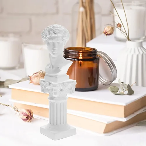 Vista 8 de Unomor Estatua griega de David, columna romana y estatua de David, figura de resina, figura de David, busto romano, escultura de mitología griega
