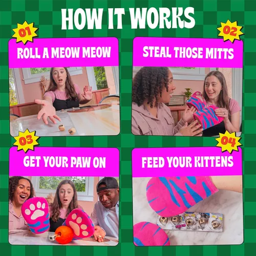 Vista 3 de MCMILLER ENTERTAINMENT El juego de guantes The Cat Mitt: juego de mesa familiar histéricamente divertido para niños, adolescentes y adultos juego