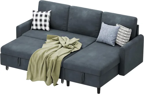 Vista 7 de Shintenchi Sofá cama, sofá cama extraíble, sofá cama extraíble 2 en 1 con diván de almacenamiento para sala de estar, sofá cama, sofás, sofá