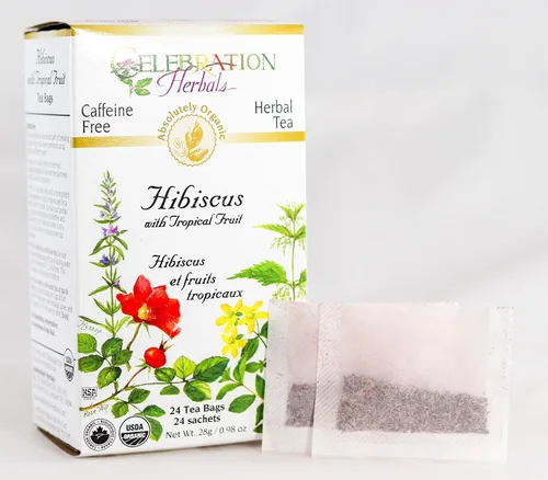 Vista 2 de Celebration Herbals Hibisco orgánico con té de frutas tropicales sin cafeína- 24 bolsas de té 0.99 oz