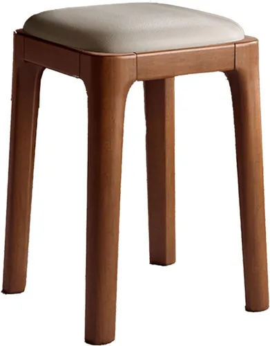 Vista 17 de Sillas de comedor de madera sin respaldo, sillas de cocina apilables, silla de comedor con cojín de piel sintética, silla cuadrada para sala