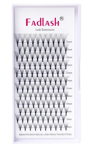 Vista 7 de FADLASH Extensiones de pestañas postizas en abanico con base puntiaguda 10D, extensiones de pestañas postizas de tallo medio, extensiones