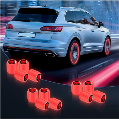 Vista 12 de Tapones Luminosos para Válvula de Neumático de Auto, 12 Unidades, Cubierta Iluminada de Válvula de Rueda con Cráneo, Tapa de Rueda de Brillo
