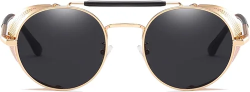 Vista 2 de Dollger Gafas de sol redondas vintage estilo Steampunk con protección UV400 para hombres y mujeres