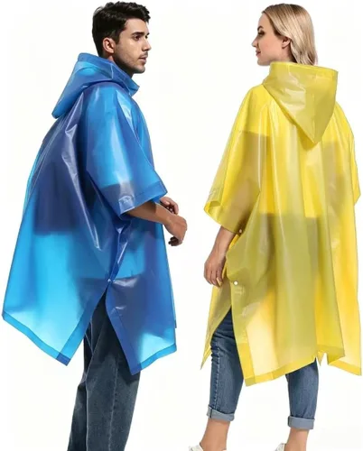 Vista 23 de Ponchos de lluvia reutilizables con capucha con cordón para adultos, abrigo de lluvia grueso impermeable, 2 paquetes Blanco 2 piezas (White (2-Pack))