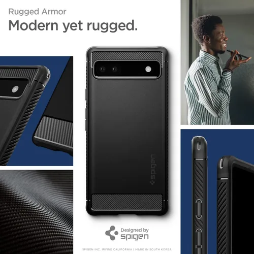 Vista 3 de Spigen Rugged Armor diseñado para Pixel 6a Case (2022) - Negro mate