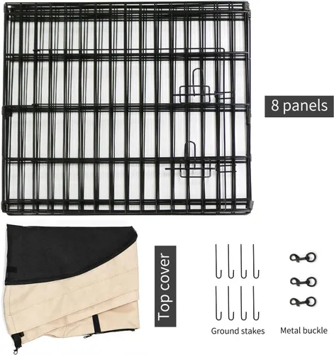 Vista 18 de PETIME - Corral plegable de metal para ejercicio de perros/Parque de juegos para cachorros con 8 paneles para interior/exterior, valla de patio