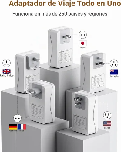 Vista 2 de BESTEK Adaptador de viaje internacional, PD 35W USB‑C cargador de viaje con 3 puertos USB‑A y 1 toma de CA, adaptador de corriente de viaje