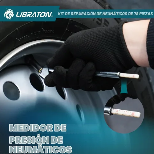 Vista 6 de Kit de reparación de neumáticos Libraton, kit de 78 piezas de tapones para neumáticos, herramientas profesionales resistentes para arreglar
