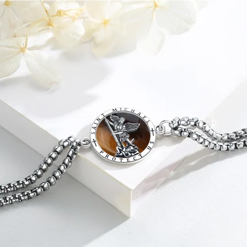 Vista 86 de Pulsera unisex de San Miguel/Cristóbal/Benedicto/Jude/José/Guadalupe/Ángel de la Guarda/Santa Muerte Pulsera de plata de ley 925 con cadena de doble